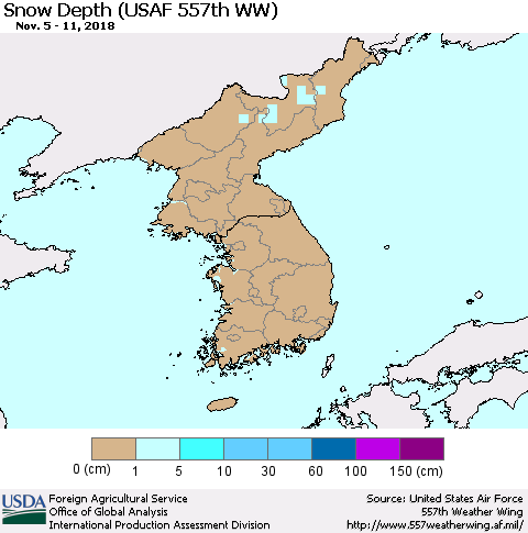 Korea Snow Depth (USAF 557th WW) Thematic Map For 11/5/2018 - 11/11/2018