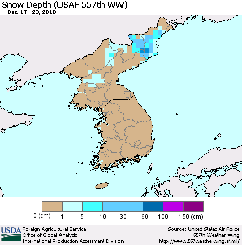 Korea Snow Depth (USAF 557th WW) Thematic Map For 12/17/2018 - 12/23/2018