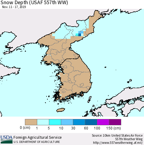 Korea Snow Depth (USAF 557th WW) Thematic Map For 11/11/2019 - 11/17/2019
