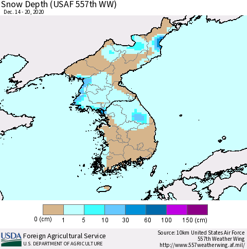 Korea Snow Depth (USAF 557th WW) Thematic Map For 12/14/2020 - 12/20/2020