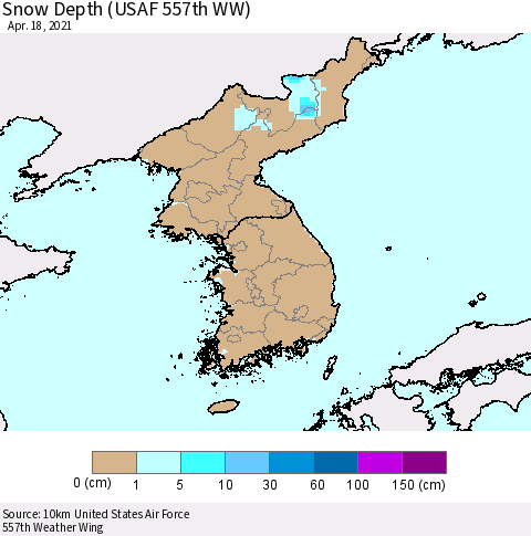 Korea Snow Depth (USAF 557th WW) Thematic Map For 4/12/2021 - 4/18/2021