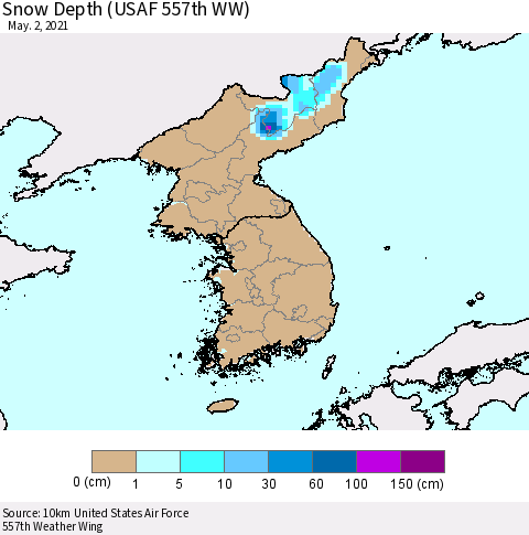 Korea Snow Depth (USAF 557th WW) Thematic Map For 4/26/2021 - 5/2/2021