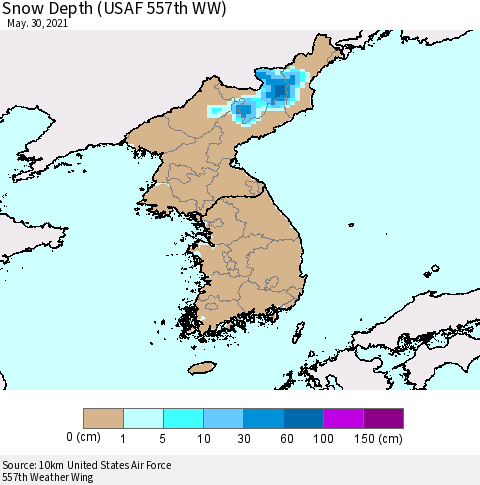 Korea Snow Depth (USAF 557th WW) Thematic Map For 5/24/2021 - 5/30/2021