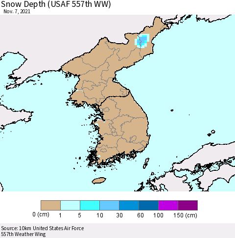 Korea Snow Depth (USAF 557th WW) Thematic Map For 11/1/2021 - 11/7/2021