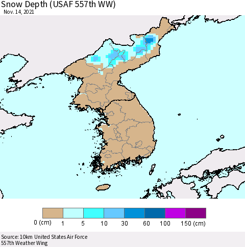 Korea Snow Depth (USAF 557th WW) Thematic Map For 11/8/2021 - 11/14/2021