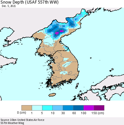 Korea Snow Depth (USAF 557th WW) Thematic Map For 11/29/2021 - 12/5/2021