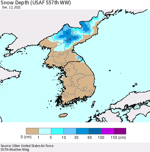 Korea Snow Depth (USAF 557th WW) Thematic Map For 12/6/2021 - 12/12/2021