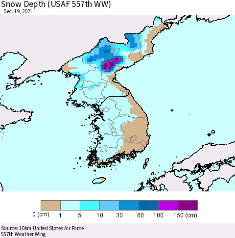 Korea Snow Depth (USAF 557th WW) Thematic Map For 12/13/2021 - 12/19/2021