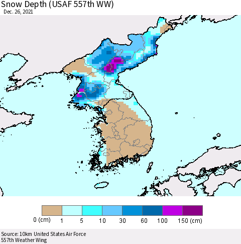 Korea Snow Depth (USAF 557th WW) Thematic Map For 12/20/2021 - 12/26/2021