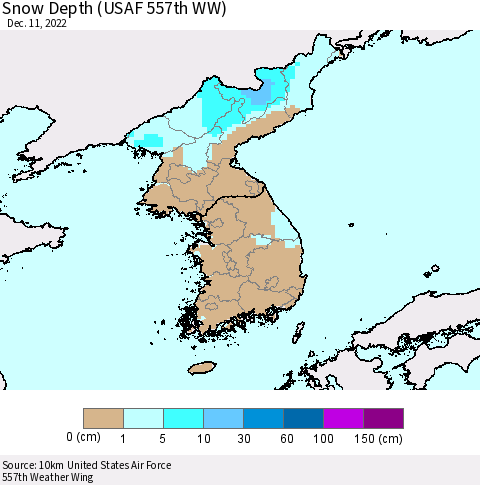 Korea Snow Depth (USAF 557th WW) Thematic Map For 12/5/2022 - 12/11/2022