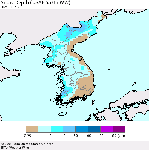 Korea Snow Depth (USAF 557th WW) Thematic Map For 12/12/2022 - 12/18/2022