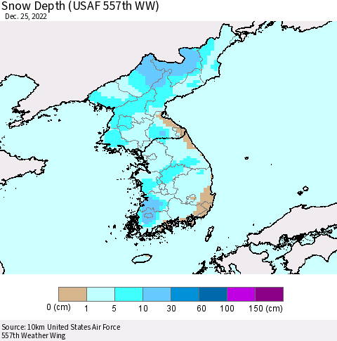 Korea Snow Depth (USAF 557th WW) Thematic Map For 12/19/2022 - 12/25/2022