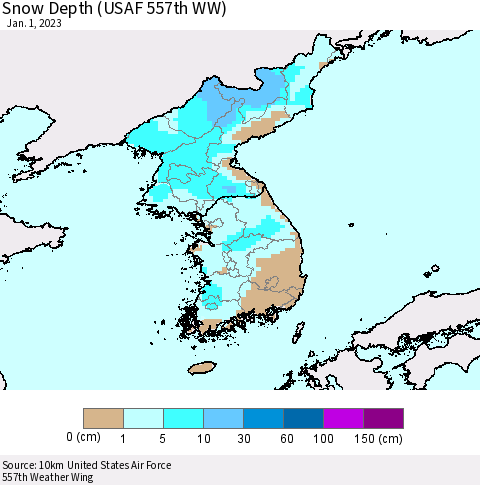 Korea Snow Depth (USAF 557th WW) Thematic Map For 12/26/2022 - 1/1/2023