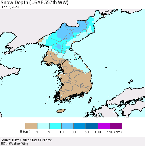Korea Snow Depth (USAF 557th WW) Thematic Map For 1/30/2023 - 2/5/2023