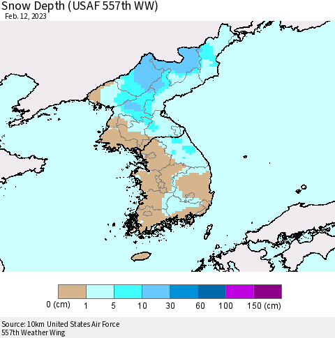 Korea Snow Depth (USAF 557th WW) Thematic Map For 2/6/2023 - 2/12/2023