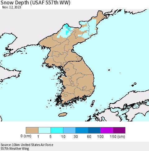 Korea Snow Depth (USAF 557th WW) Thematic Map For 11/6/2023 - 11/12/2023