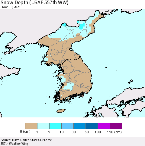 Korea Snow Depth (USAF 557th WW) Thematic Map For 11/13/2023 - 11/19/2023