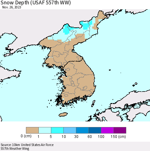 Korea Snow Depth (USAF 557th WW) Thematic Map For 11/20/2023 - 11/26/2023