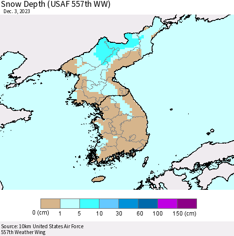 Korea Snow Depth (USAF 557th WW) Thematic Map For 11/27/2023 - 12/3/2023