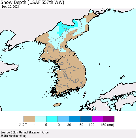 Korea Snow Depth (USAF 557th WW) Thematic Map For 12/4/2023 - 12/10/2023
