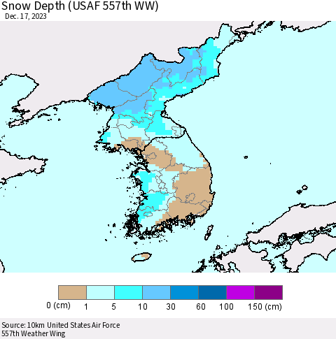 Korea Snow Depth (USAF 557th WW) Thematic Map For 12/11/2023 - 12/17/2023