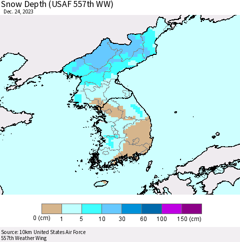 Korea Snow Depth (USAF 557th WW) Thematic Map For 12/18/2023 - 12/24/2023