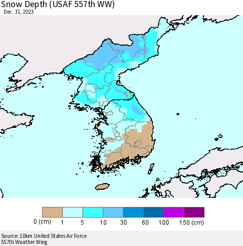 Korea Snow Depth (USAF 557th WW) Thematic Map For 12/25/2023 - 12/31/2023