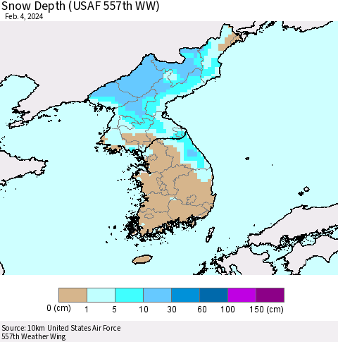 Korea Snow Depth (USAF 557th WW) Thematic Map For 1/29/2024 - 2/4/2024