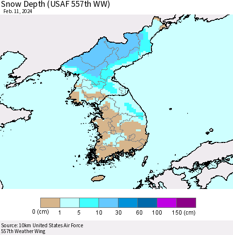 Korea Snow Depth (USAF 557th WW) Thematic Map For 2/5/2024 - 2/11/2024