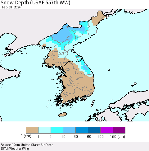 Korea Snow Depth (USAF 557th WW) Thematic Map For 2/12/2024 - 2/18/2024