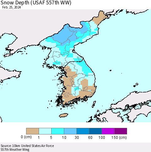 Korea Snow Depth (USAF 557th WW) Thematic Map For 2/19/2024 - 2/25/2024