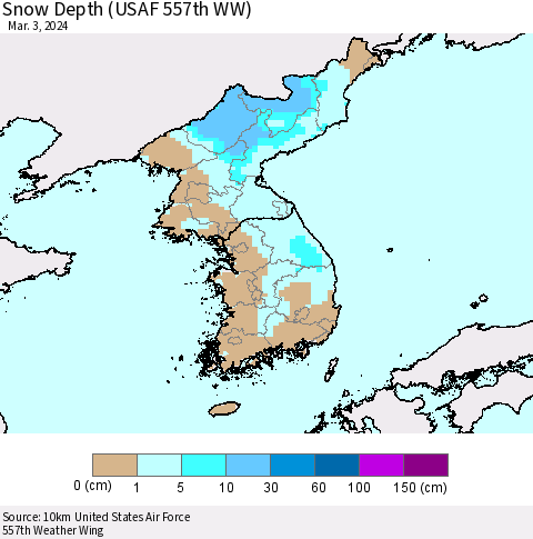 Korea Snow Depth (USAF 557th WW) Thematic Map For 2/26/2024 - 3/3/2024
