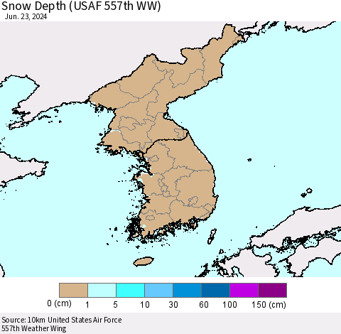 Korea Snow Depth (USAF 557th WW) Thematic Map For 6/17/2024 - 6/23/2024