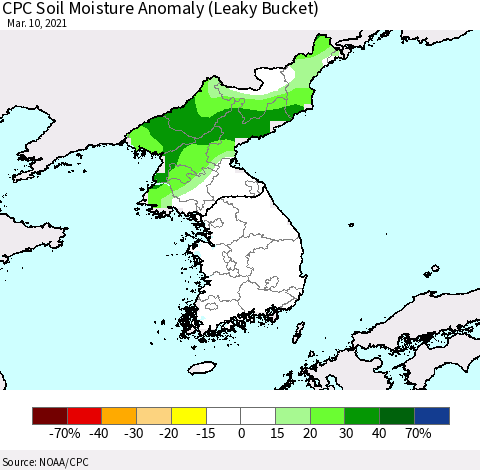 Korea CPC Soil Moisture Anomaly (Leaky Bucket) Thematic Map For 3/6/2021 - 3/10/2021