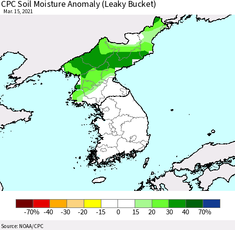 Korea CPC Soil Moisture Anomaly (Leaky Bucket) Thematic Map For 3/11/2021 - 3/15/2021