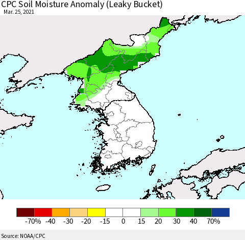 Korea CPC Soil Moisture Anomaly (Leaky Bucket) Thematic Map For 3/21/2021 - 3/25/2021