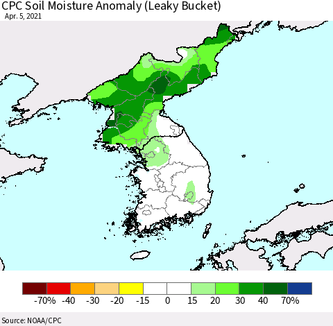 Korea CPC Soil Moisture Anomaly (Leaky Bucket) Thematic Map For 4/1/2021 - 4/5/2021