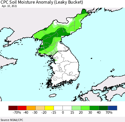 Korea CPC Soil Moisture Anomaly (Leaky Bucket) Thematic Map For 4/6/2021 - 4/10/2021