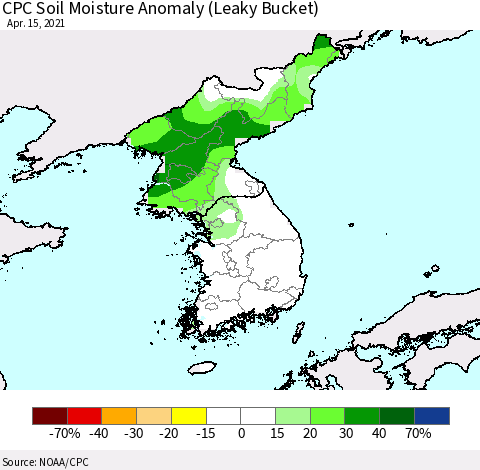 Korea CPC Soil Moisture Anomaly (Leaky Bucket) Thematic Map For 4/11/2021 - 4/15/2021