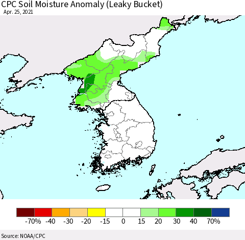 Korea CPC Soil Moisture Anomaly (Leaky Bucket) Thematic Map For 4/21/2021 - 4/25/2021