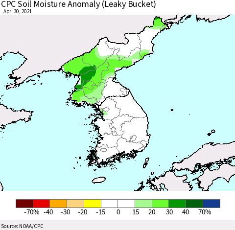 Korea CPC Soil Moisture Anomaly (Leaky Bucket) Thematic Map For 4/26/2021 - 4/30/2021