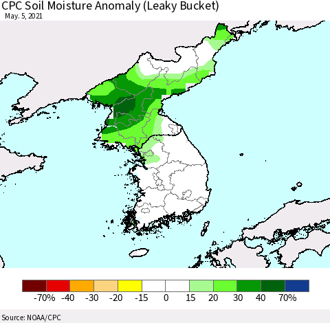 Korea CPC Soil Moisture Anomaly (Leaky Bucket) Thematic Map For 5/1/2021 - 5/5/2021