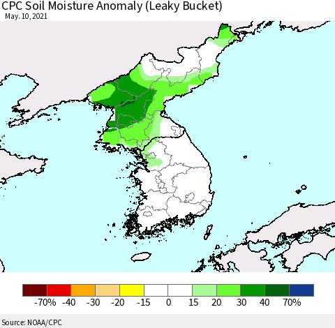 Korea CPC Soil Moisture Anomaly (Leaky Bucket) Thematic Map For 5/6/2021 - 5/10/2021