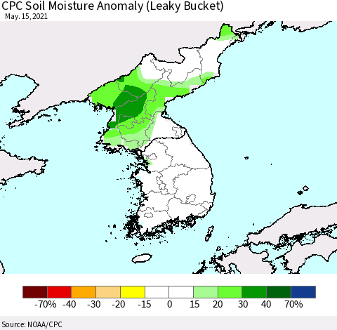Korea CPC Soil Moisture Anomaly (Leaky Bucket) Thematic Map For 5/11/2021 - 5/15/2021