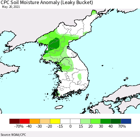 Korea CPC Soil Moisture Anomaly (Leaky Bucket) Thematic Map For 5/16/2021 - 5/20/2021