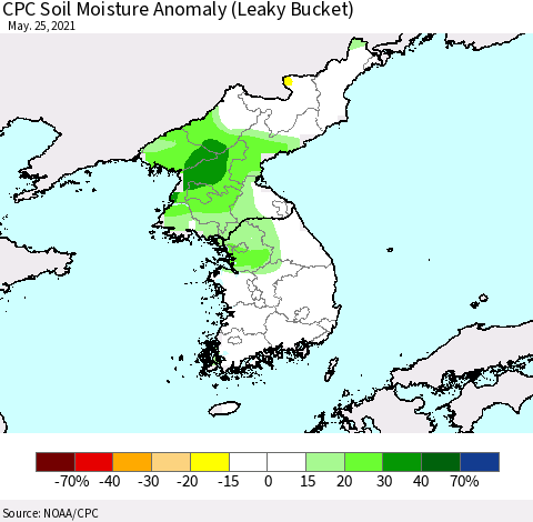 Korea CPC Soil Moisture Anomaly (Leaky Bucket) Thematic Map For 5/21/2021 - 5/25/2021