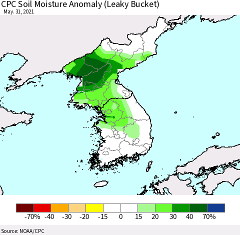 Korea CPC Soil Moisture Anomaly (Leaky Bucket) Thematic Map For 5/26/2021 - 5/31/2021