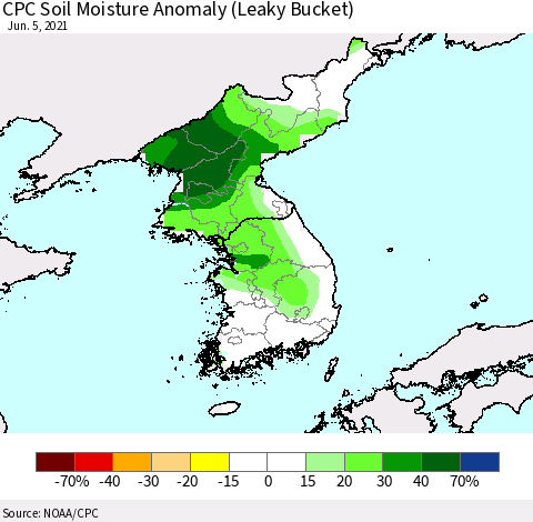 Korea CPC Soil Moisture Anomaly (Leaky Bucket) Thematic Map For 6/1/2021 - 6/5/2021