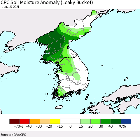 Korea CPC Soil Moisture Anomaly (Leaky Bucket) Thematic Map For 6/11/2021 - 6/15/2021