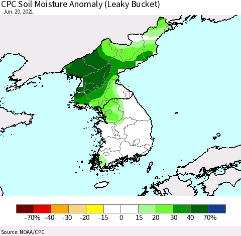 Korea CPC Soil Moisture Anomaly (Leaky Bucket) Thematic Map For 6/16/2021 - 6/20/2021